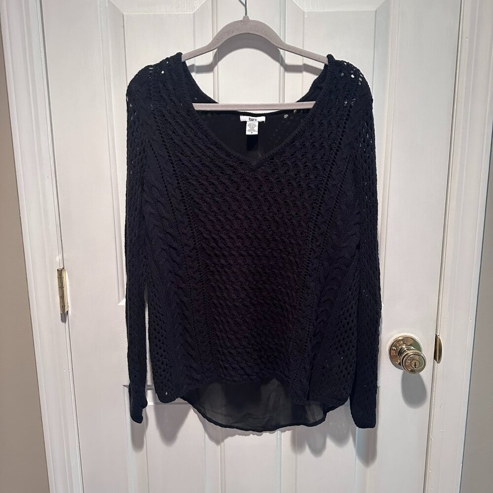 Bar II Black Knit Sweater with Sheer Open Back - Size Small